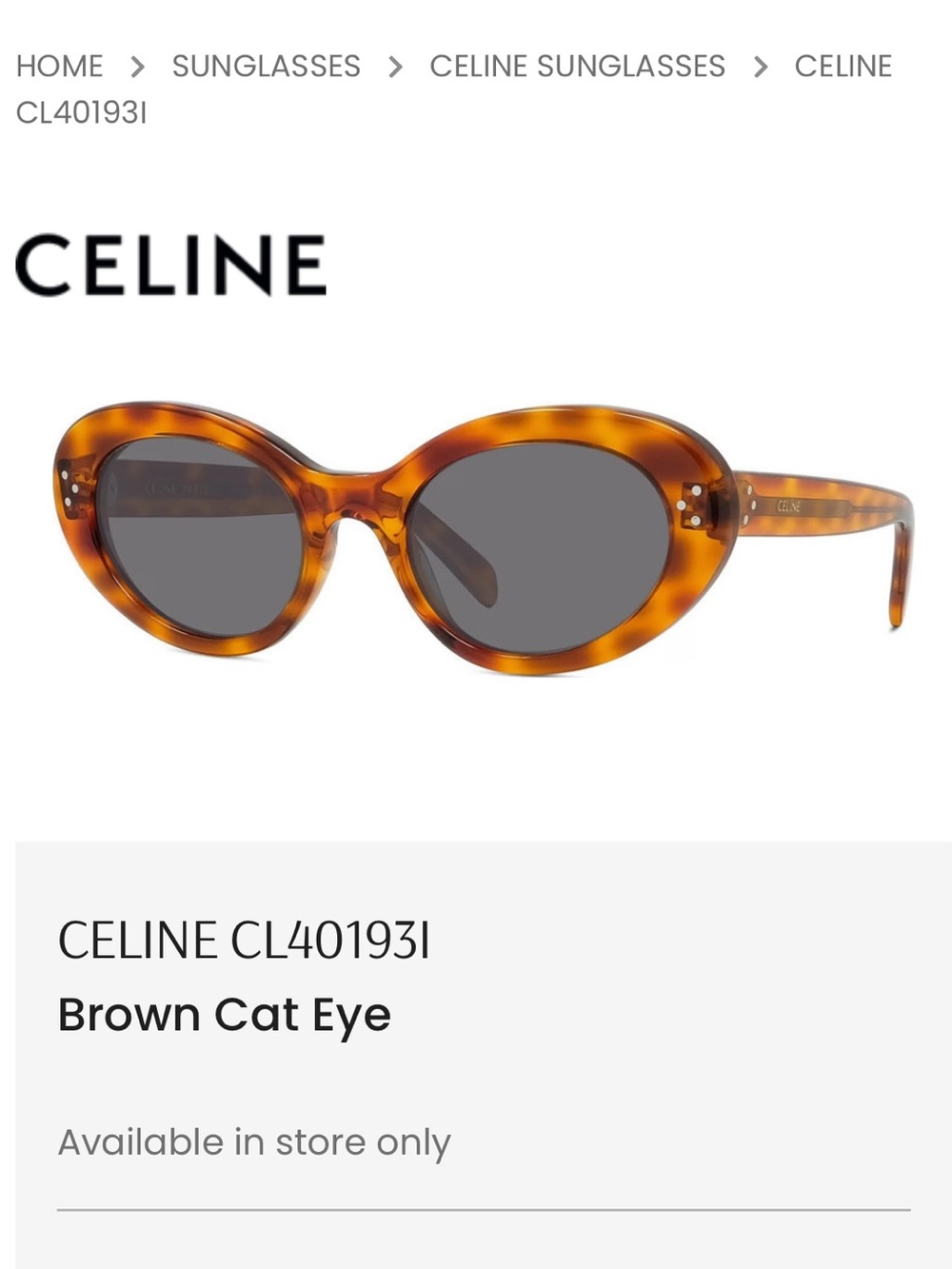 Celine CL401931 Light Tortoise Cat Eye Sunglasses